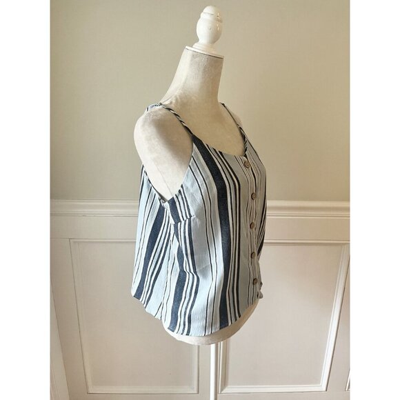 Timing Blue Stripe Button Front Tank Top L - Picture 2 of 4